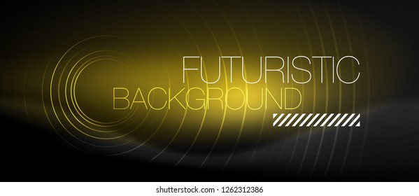 Dark abstract background with glowing neon circles, vector