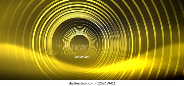 Dark abstract background with glowing neon circles, vector