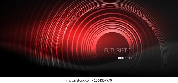 Dark abstract background with glowing neon circles, vector