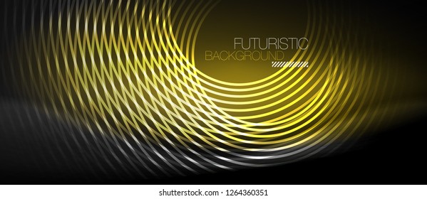 Dark abstract background with glowing neon circles, vector