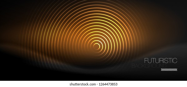 Fondo abstracto oscuro con círculos de neón brillantes, vector