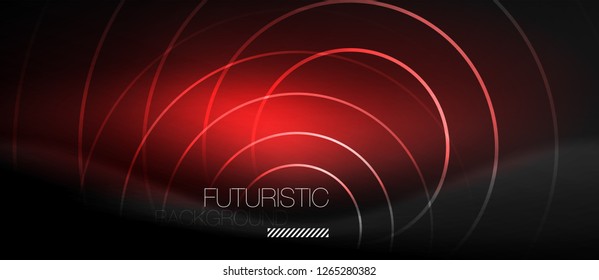 Dark abstract background with glowing neon circles, vector