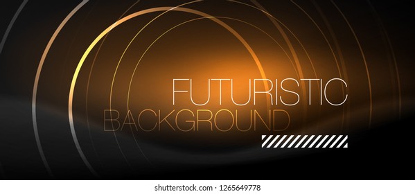 Dark abstract background with glowing neon circles, vector