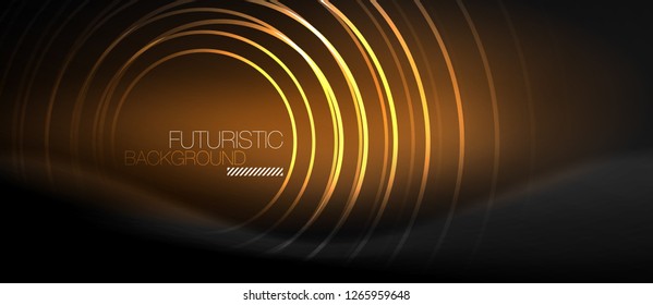 Dark abstract background with glowing neon circles, vector