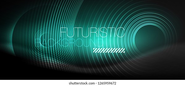 Dark abstract background with glowing neon circles, vector