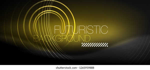 Dark abstract background with glowing neon circles, vector