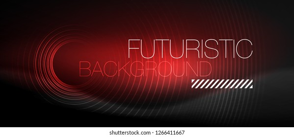 Fondo abstracto oscuro con círculos de neón brillantes, vector