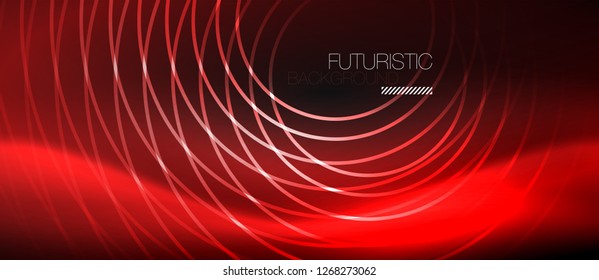 Dark abstract background with glowing neon circles, vector