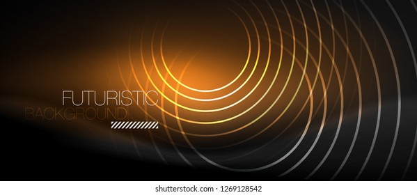 Dark abstract background with glowing neon circles, vector
