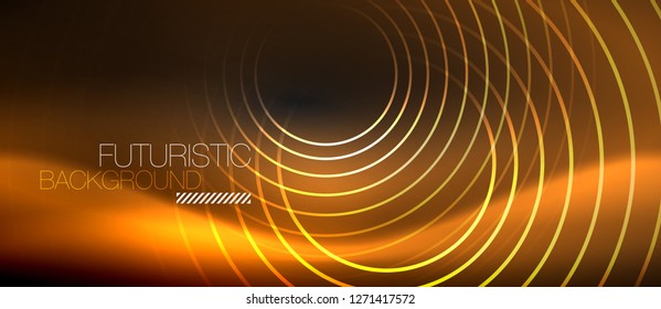 Dark abstract background with glowing neon circles, vector
