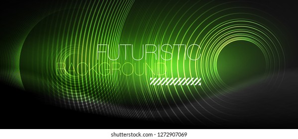 Dark abstract background with glowing neon circles, vector