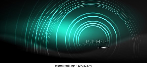 Dark abstract background with glowing neon circles, vector