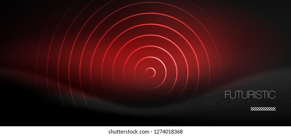 Dark abstract background with glowing neon circles, vector