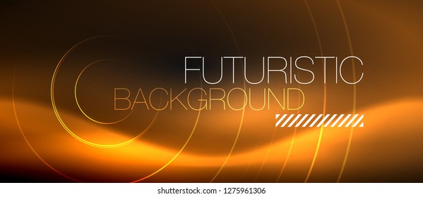 Dark abstract background with glowing neon circles, vector