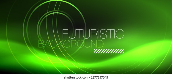 Dark abstract background with glowing neon circles, vector