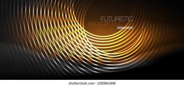 Dark abstract background with glowing neon circles, vector