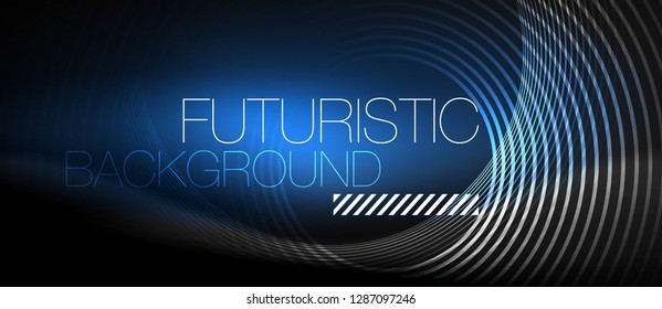 Dark abstract background with glowing neon circles, vector