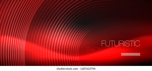 Dark abstract background with glowing neon circles, vector
