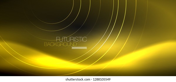 Fondo abstracto oscuro con círculos de neón brillantes, vector