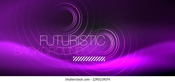 Dark abstract background with glowing neon circles, vector