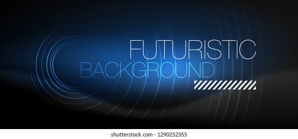 Fondo abstracto oscuro con círculos de neón brillantes, vector