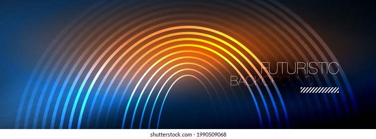 Dark abstract background with glowing neon circles. Trendy layout template for business or technology presentation, internet poster or web brochure cover, wallpaper