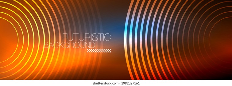 Fondo abstracto oscuro con círculos de neón brillantes. Plantilla de diseño a la moda para presentación de negocios o tecnología, portada de póster en Internet o de folletos web, fondo de pantalla