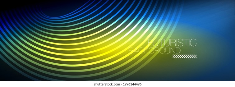 Dark abstract background with glowing neon circles. Trendy layout template for business or technology presentation, internet poster or web brochure cover, wallpaper