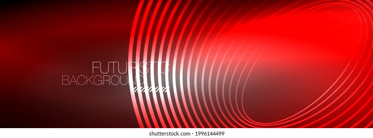 Fondo abstracto oscuro con círculos de neón brillantes. Plantilla de diseño a la moda para presentación de negocios o tecnología, portada de póster en Internet o de folletos web, fondo de pantalla