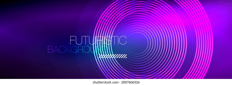 Dark abstract background with glowing neon circles. Trendy layout template for business or technology presentation, internet poster or web brochure cover, wallpaper