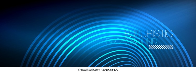 Dark abstract background with glowing neon circles. Trendy layout template for business or technology presentation, internet poster or web brochure cover, wallpaper