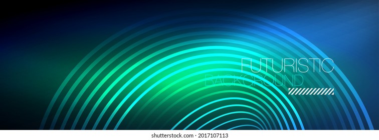 Fondo abstracto oscuro con círculos de neón brillantes. Plantilla de diseño a la moda para presentación de negocios o tecnología, portada de póster en Internet o de folletos web, fondo de pantalla