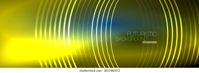 Dark abstract background with glowing neon circles. Trendy layout template for business or technology presentation, internet poster or web brochure cover, wallpaper