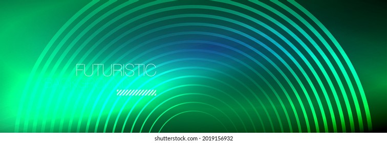 Fondo abstracto oscuro con círculos de neón brillantes. Plantilla de diseño a la moda para presentación de negocios o tecnología, portada de póster en Internet o de folletos web, fondo de pantalla