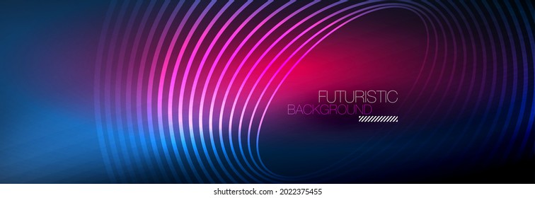 Dark abstract background with glowing neon circles. Trendy layout template for business or technology presentation, internet poster or web brochure cover, wallpaper