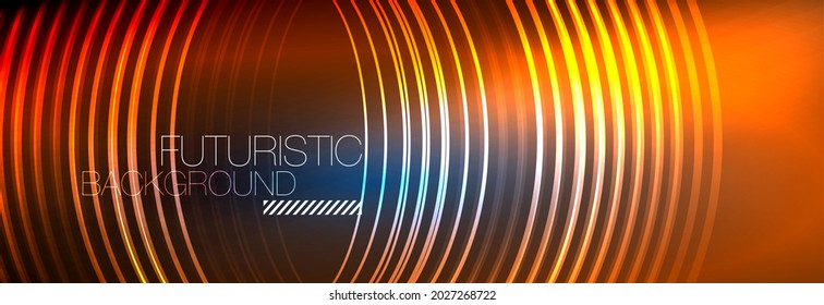 Dark abstract background with glowing neon circles. Trendy layout template for business or technology presentation, internet poster or web brochure cover, wallpaper