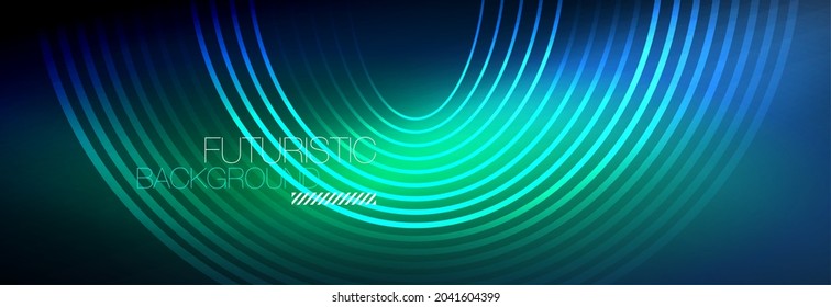 Fundo abstrato escuro com círculos neon brilhantes. Modelo de layout moderno para apresentação de negócios ou tecnologia, cartaz de internet ou capa de brochura da web, papel de parede