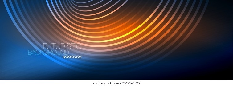 Fondo abstracto oscuro con círculos de neón brillantes. Plantilla de diseño a la moda para presentación de negocios o tecnología, portada de póster en Internet o de folletos web, fondo de pantalla