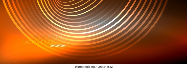 Dark abstract background with glowing neon circles. Trendy layout template for business or technology presentation, internet poster or web brochure cover, wallpaper