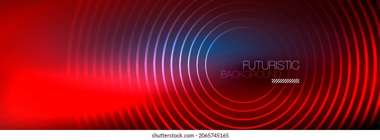 Dark abstract background with glowing neon circles. Trendy layout template for business or technology presentation, internet poster or web brochure cover, wallpaper