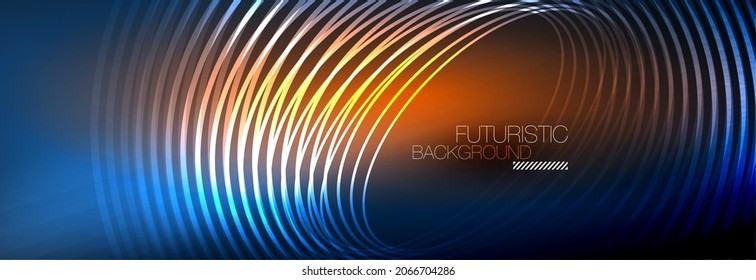 Dark abstract background with glowing neon circles. Trendy layout template for business or technology presentation, internet poster or web brochure cover, wallpaper