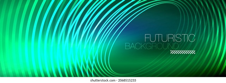 Fondo abstracto oscuro con círculos de neón brillantes. Plantilla de diseño a la moda para presentación de negocios o tecnología, portada de póster en Internet o de folletos web, fondo de pantalla