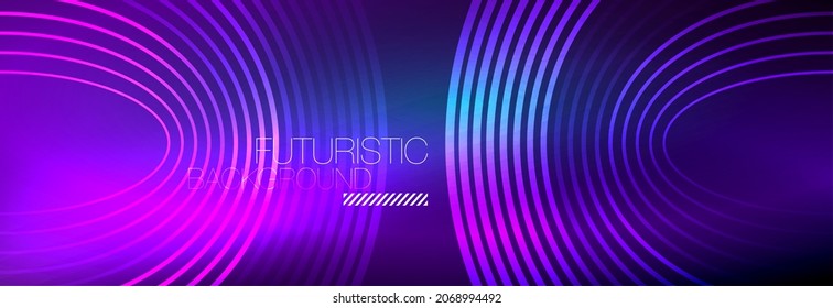 Fondo abstracto oscuro con círculos de neón brillantes. Plantilla de diseño a la moda para presentación de negocios o tecnología, portada de póster en Internet o de folletos web, fondo de pantalla
