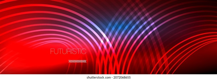 Fondo abstracto oscuro con círculos de neón brillantes. Plantilla de diseño a la moda para presentación de negocios o tecnología, portada de póster en Internet o de folletos web, fondo de pantalla