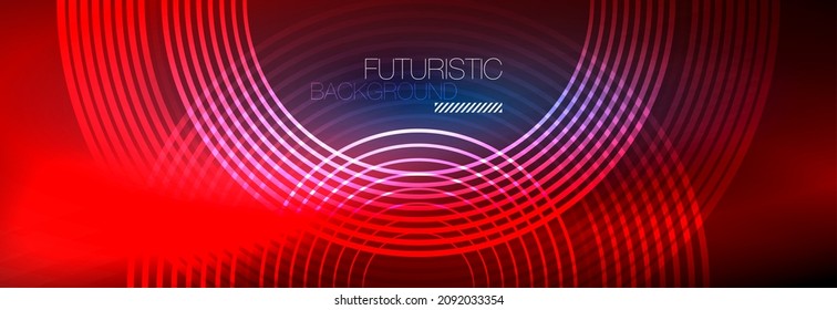 Fondo abstracto oscuro con círculos de neón brillantes. Plantilla de diseño de moda para presentación de negocios o tecnología, portada de póster de Internet o de folletos web, fondo de pantalla