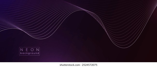 Fondo abstracto oscuro con ondas de neón brillantes. Elemento de diseño de líneas de relámpago en movimiento brillante. Moderno gradiente rojo azul púrpura que fluye líneas de onda. Concepto de tecnología futurista.