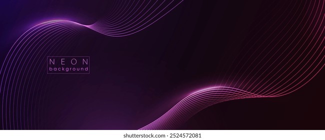 Dark abstract background with glowing neon waves. Shiny moving lightning lines design element. Modern purple blue red gradient flowing wave lines. Futuristic technology concept.