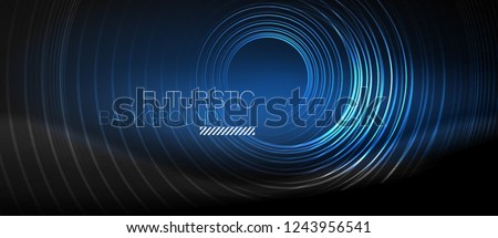 Dark abstract background with glowing neon circles, vector
