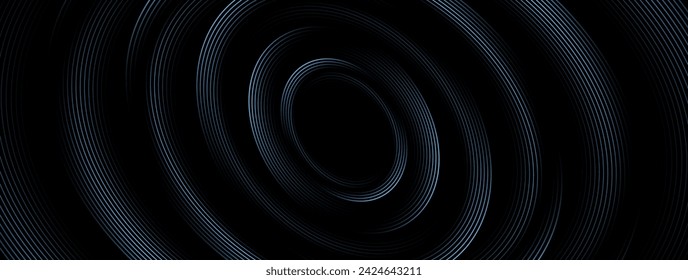 Dark abstract background with glowing oval lines. Spiral lines. Swirl motion. Geometric lines design elements. Futuristic technology concept. Suit for cover, banner, brochure, flyer, poster, website