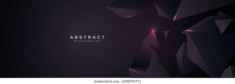 Dark abstract background with glowing pink edges and floating 3D polygonal shapes